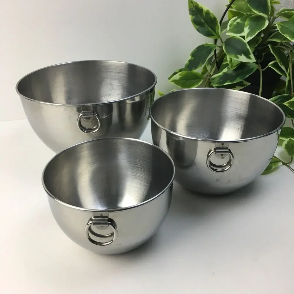 Revere Ware Stainless Steel Nesting Bowls Hanging D Rings 3pc Set Vintage 80s